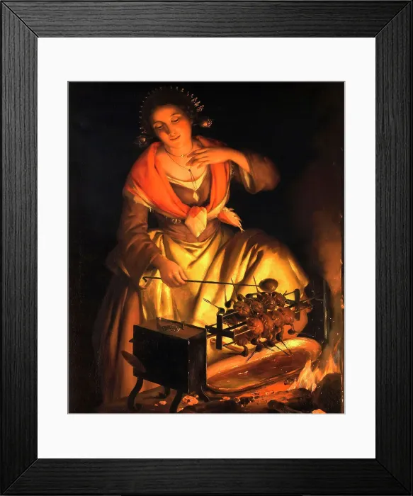 Framed Print : Girl in front of a fireplace, 1870 Framed Print : Girl in front of a fireplace, 1870