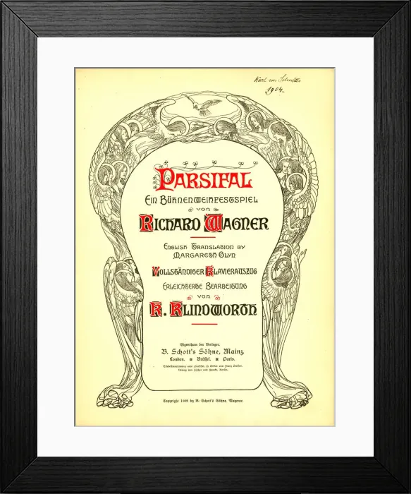 Framed Print : Cover of the vocal score of opera Parsifal by Richard Wagner, 1902 Framed Print : Cover of the vocal score of opera Parsifal by Richard Wagner, 1902