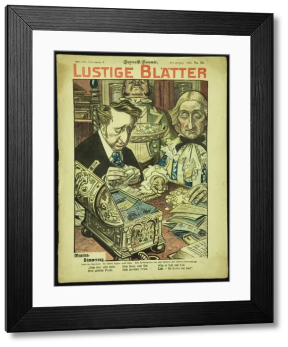 Framed Print : Twilight of the Coins. Caricature from Lustigen Blatter. Berlin. No 34, 1902, dedicated to the Bayre Framed Print : Twilight of the Coins. Caricature from Lustigen Blatter. Berlin. No 34, 1902, dedicated to the Bayre