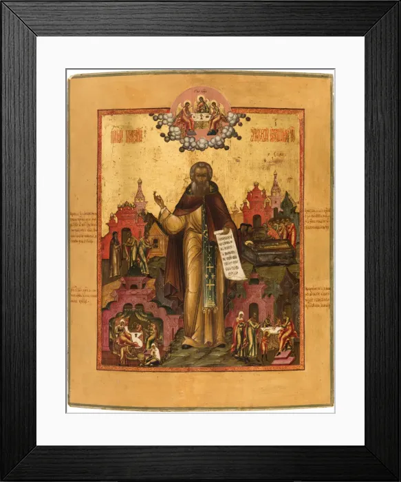 Framed Print : Saint Macarius of Unzha with Scenes from his Life, Mid of the 19th cen Framed Print : Saint Macarius of Unzha with Scenes from his Life, Mid of the 19th cen
