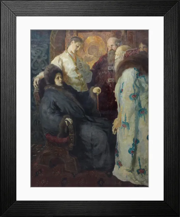 Framed Print : The ambassadors of the Zemsky Sobor trying to convince the nun Marfa that her son Mikhail Feodorovic Framed Print : The ambassadors of the Zemsky Sobor trying to convince the nun Marfa that her son Mikhail Feodorovic
