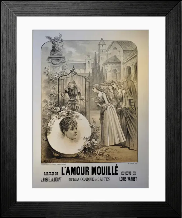 Framed Print : Poster for the Operetta L amour mouille by Louis Varney, 1887 Framed Print : Poster for the Operetta L amour mouille by Louis Varney, 1887