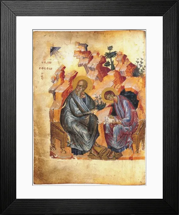 Framed Print : Saint John the Evangelist and Prochorus. From the Zaraysk Gospel, 1401 Framed Print : Saint John the Evangelist and Prochorus. From the Zaraysk Gospel, 1401