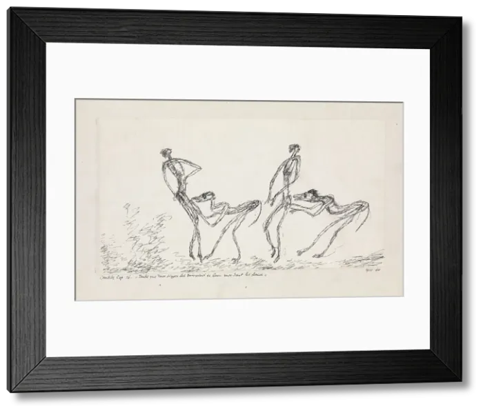 Framed Print : Candide, chapitre 16. Tandis que deux singes les suivaient en leur mordant les fesses, 1911 Framed Print : Candide, chapitre 16. Tandis que deux singes les suivaient en leur mordant les fesses, 1911