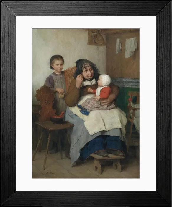 Framed Print : Grandmother spooning the soup to her grandchild, 1868 Framed Print : Grandmother spooning the soup to her grandchild, 1868