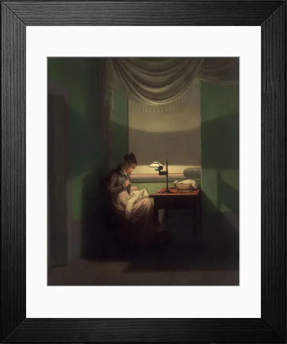 Framed Print : Young Woman Sewing by the Light of a Lamp, 1823 Framed Print : Young Woman Sewing by the Light of a Lamp, 1823