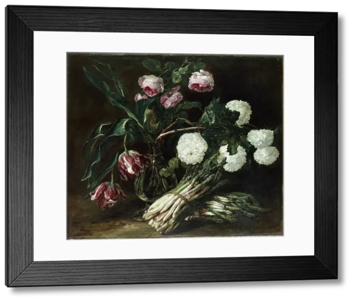 Framed Print : Vase of Flowers and two Bunch of Asparagus, c. 1650 Framed Print : Vase of Flowers and two Bunch of Asparagus, c. 1650