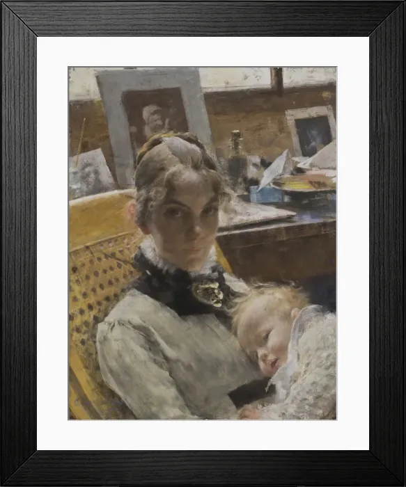 Framed Print : Studio Idyll. The Artists Wife and their Daughter, 1885 Framed Print : Studio Idyll. The Artists Wife and their Daughter, 1885