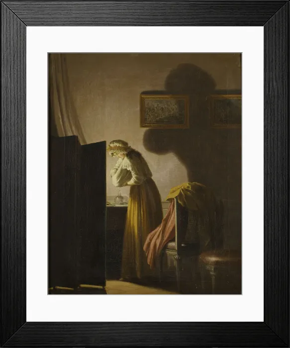 Framed Print : A Woman Catching Fleas by Candlelight Framed Print : A Woman Catching Fleas by Candlelight