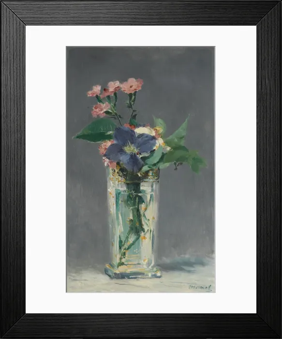 Framed Print : Carnations and clematis in a crystal vase, c. 1882 Framed Print : Carnations and clematis in a crystal vase, c. 1882