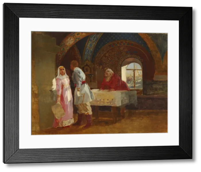 Framed Print : The Kiss Ceremony. Boyar Morozov, his Wife Yelena and Prince Serebrenni, 1882 Framed Print : The Kiss Ceremony. Boyar Morozov, his Wife Yelena and Prince Serebrenni, 1882