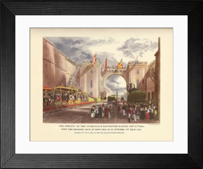 Framed Print : The Opening of the Liverpool and Manchester Railway, September 15, 1830. The Moorish Arch at Edge Hi Framed Print : The Opening of the Liverpool and Manchester Railway, September 15, 1830. The Moorish Arch at Edge Hi