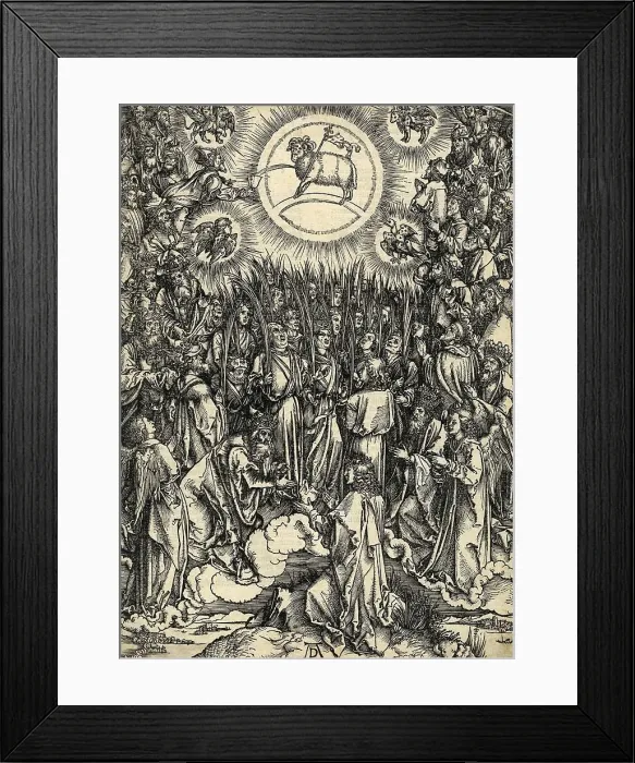 Framed Print : The hymn in adoration of the lamb. From Apocalypsis cum Figuris, 1498 Framed Print : The hymn in adoration of the lamb. From Apocalypsis cum Figuris, 1498