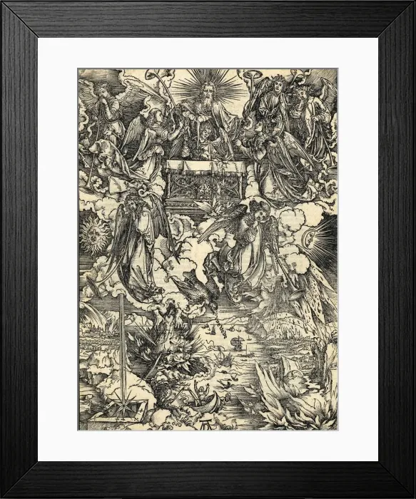 Framed Print : The opening of the seventh seal and the eagle crying Woe. From Apocalypsis cum Figuris, 1498 Framed Print : The opening of the seventh seal and the eagle crying Woe. From Apocalypsis cum Figuris, 1498