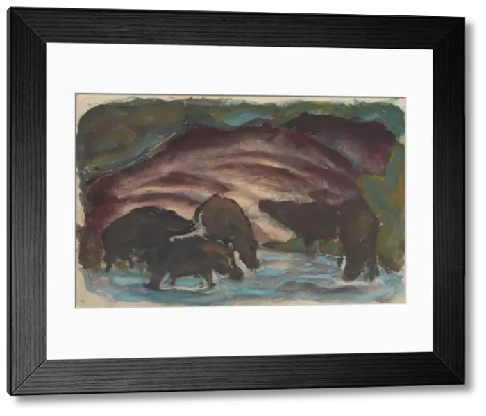 Framed Print : Wild Boars in the Water, 1910-1911 Framed Print : Wild Boars in the Water, 1910-1911