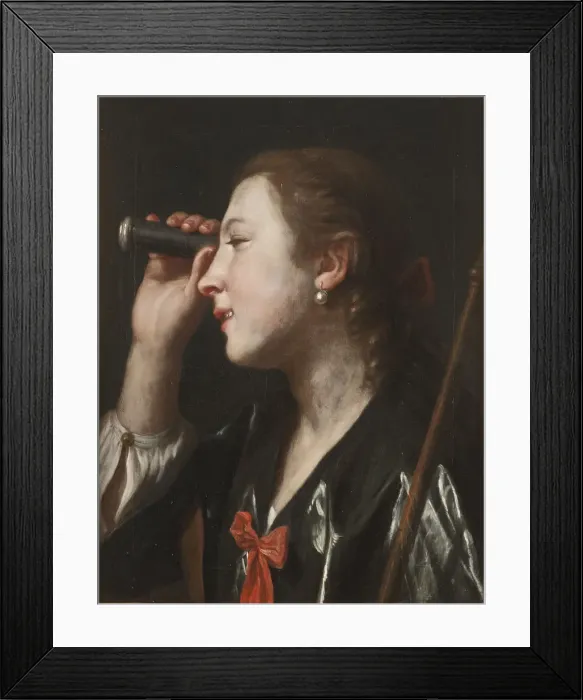 Framed Print : Girl Looking through a Telescope Framed Print : Girl Looking through a Telescope