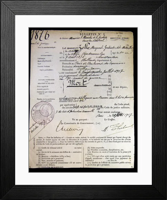 Framed Print : The official death sentence of Mata Hari, 1917 Framed Print : The official death sentence of Mata Hari, 1917