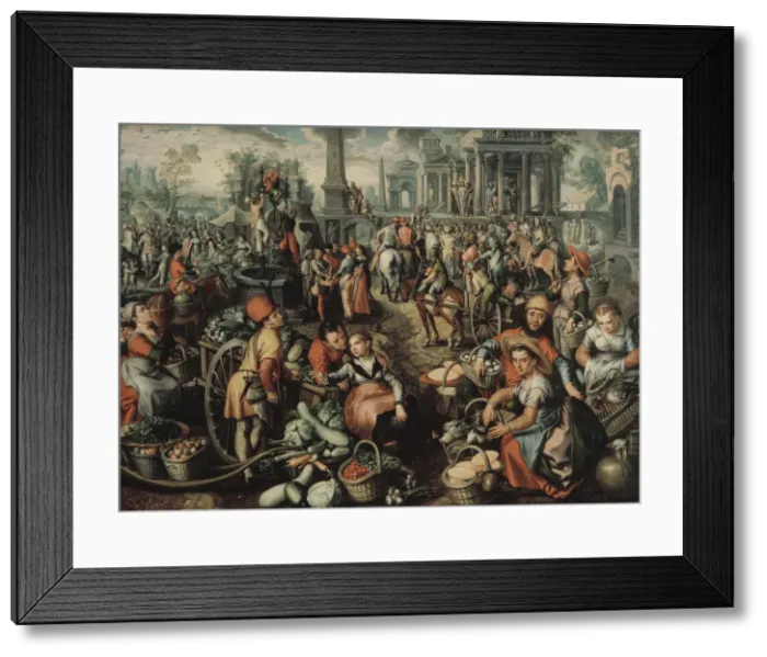 Framed Print : Market Scene with Ecce Homo, the Flagellation and the Carrying of the Cross, 1561 Framed Print : Market Scene with Ecce Homo, the Flagellation and the Carrying of the Cross, 1561