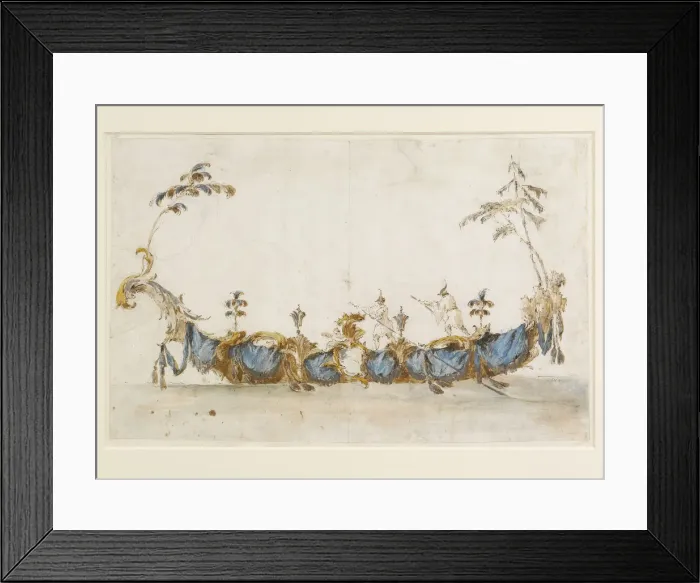 Framed Print : Design for a Bissona, with two gondoliers in Chinese dress, ca 1766-1770 Framed Print : Design for a Bissona, with two gondoliers in Chinese dress, ca 1766-1770