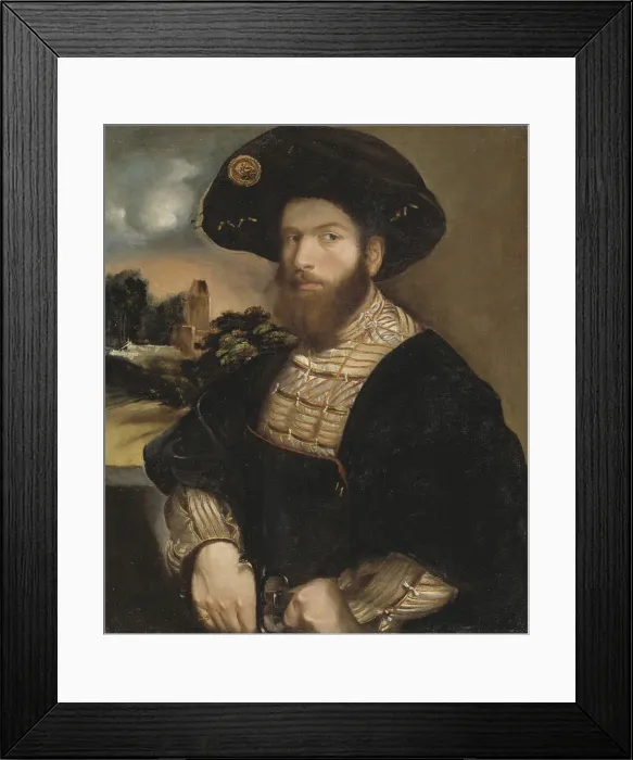 Framed Print : Portrait of a Man Wearing a Black Beret, ca 1530 Framed Print : Portrait of a Man Wearing a Black Beret, ca 1530