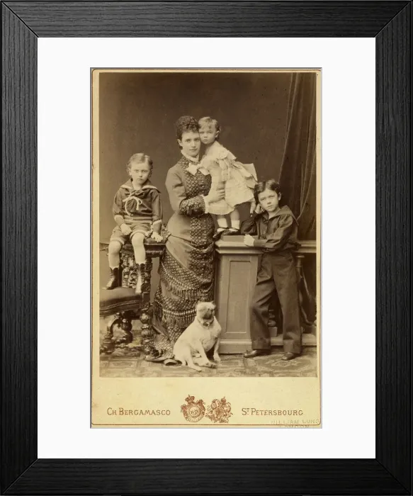 Framed Print : Grand Duchess Maria Fyodorovna with children, Nicholas Alexandrovich, George Alexandrovich and Xenia Framed Print : Grand Duchess Maria Fyodorovna with children, Nicholas Alexandrovich, George Alexandrovich and Xenia