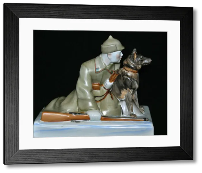 Framed Print : Soviet border guard with his dog, End 1930s Framed Print : Soviet border guard with his dog, End 1930s
