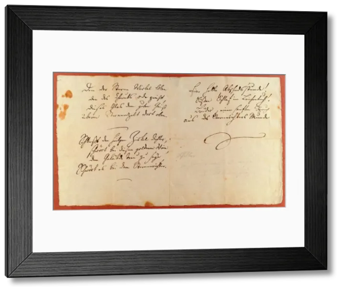 Framed Print : From the Ode to Joy (An die Freude). Autograph manuscript, 1785 Framed Print : From the Ode to Joy (An die Freude). Autograph manuscript, 1785