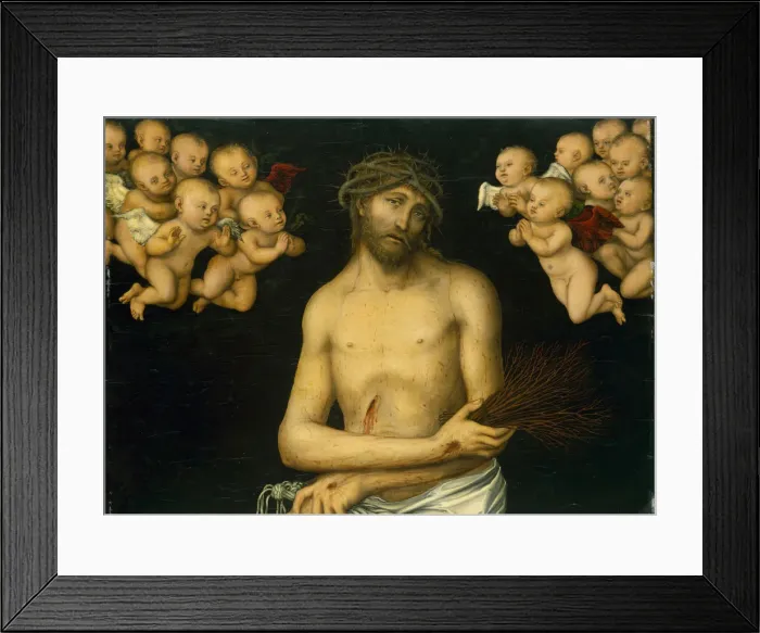 Framed Print : Christ as the Man of Sorrows flanked by Angels, c. 1540 Framed Print : Christ as the Man of Sorrows flanked by Angels, c. 1540