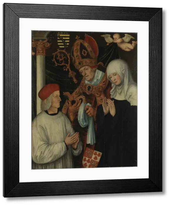 Framed Print : Gabriel of Eyb, Bishop of Eichstatt, with Saints Willibald and Walburga, 1520 Framed Print : Gabriel of Eyb, Bishop of Eichstatt, with Saints Willibald and Walburga, 1520