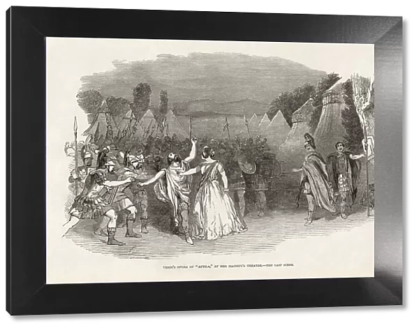 Opera Attila by Giuseppe Verdi at Her Majestys Theatre, London. From The Illustrated London News of