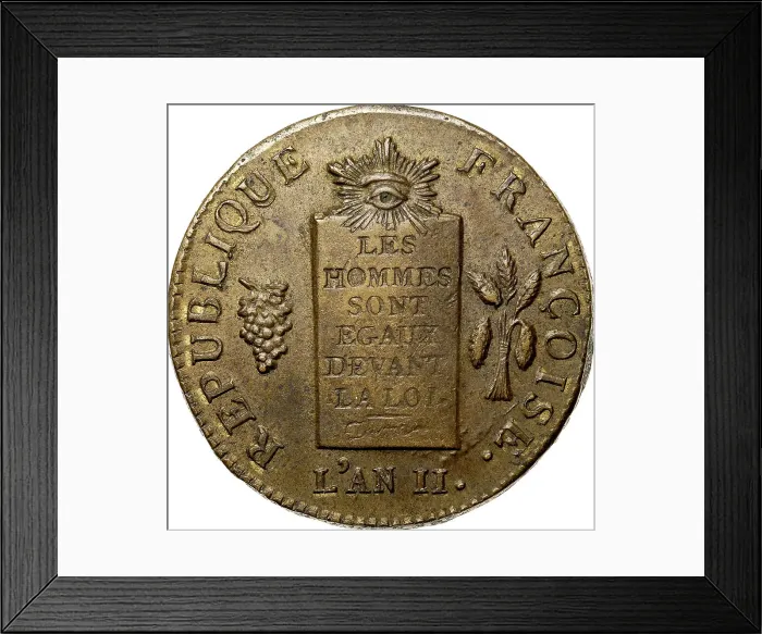 Framed Print : Coin 2 Sols. The National Convention period. Avers, Inscription: Les hommes sont tous egaux devant l