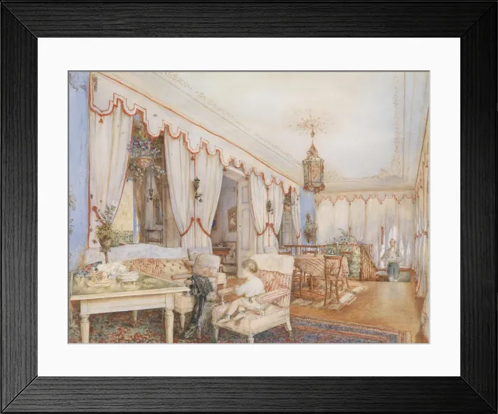 Framed Print : Interior with a child playing with a dog, 1846 Framed Print : Interior with a child playing with a dog, 1846