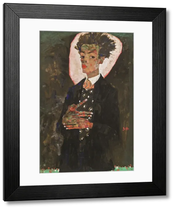 Framed Print : Self-Portrait with Peacock Vest Standing, 1911 Framed Print : Self-Portrait with Peacock Vest Standing, 1911