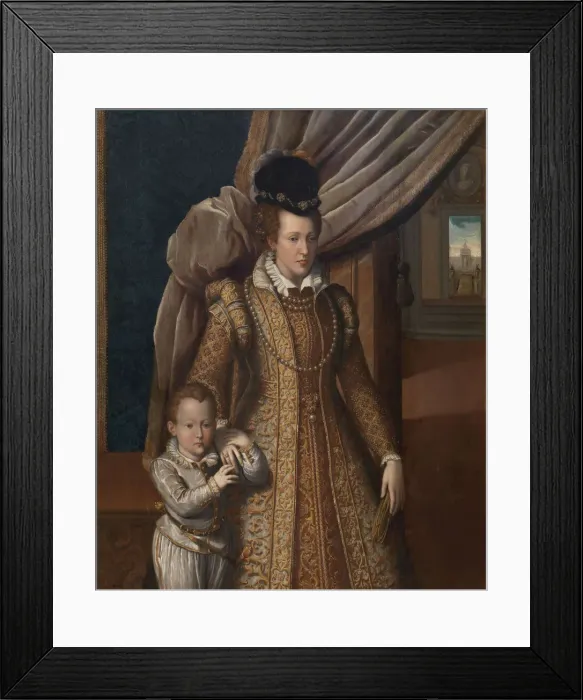 Framed Print : Portrait of Joanna of Austria (1547-1578), Grand Duchess of Tuscany, and her son Philip de Medici Framed Print : Portrait of Joanna of Austria (1547-1578), Grand Duchess of Tuscany, and her son Philip de Medici