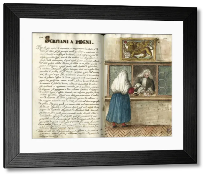 Framed Print : The pawnshop. From Gli abiti de Veneziani, Second Half of the 18th cen Framed Print : The pawnshop. From Gli abiti de Veneziani, Second Half of the 18th cen