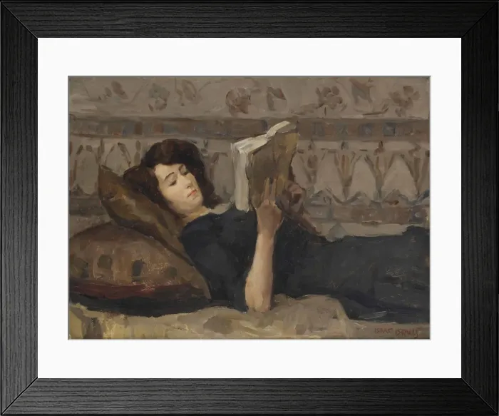 Framed Print : Girl reading on a sofa, c. 1920 Framed Print : Girl reading on a sofa, c. 1920