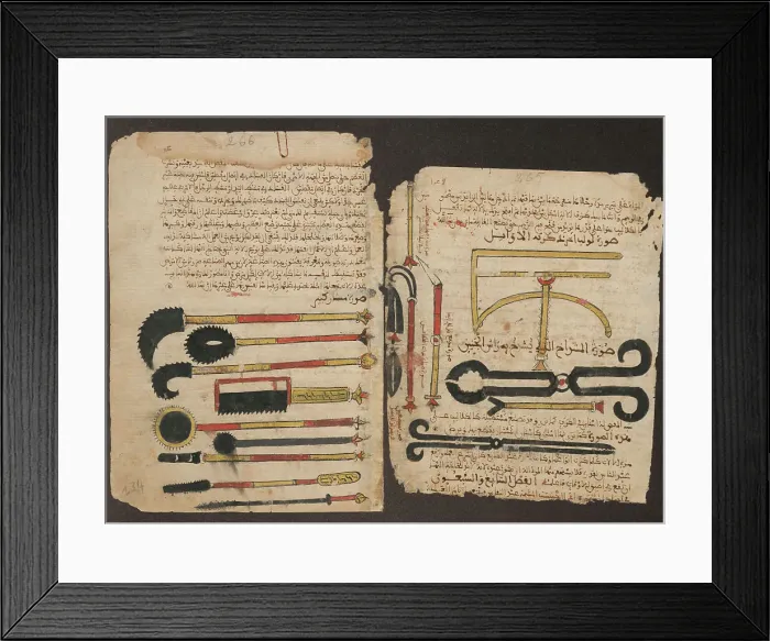 Framed Print : Surgical instruments. Manuscript of Al-Tasrif (The Method of Medicine) by Abulcasis, ca 1213-1223 Framed Print : Surgical instruments. Manuscript of Al-Tasrif (The Method of Medicine) by Abulcasis, ca 1213-1223