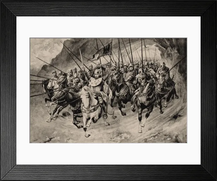 Framed Print : Saint Wenceslas and his Blanik knights set off from the mountain. Illustration from Stare povesti ce Framed Print : Saint Wenceslas and his Blanik knights set off from the mountain. Illustration from Stare povesti ce