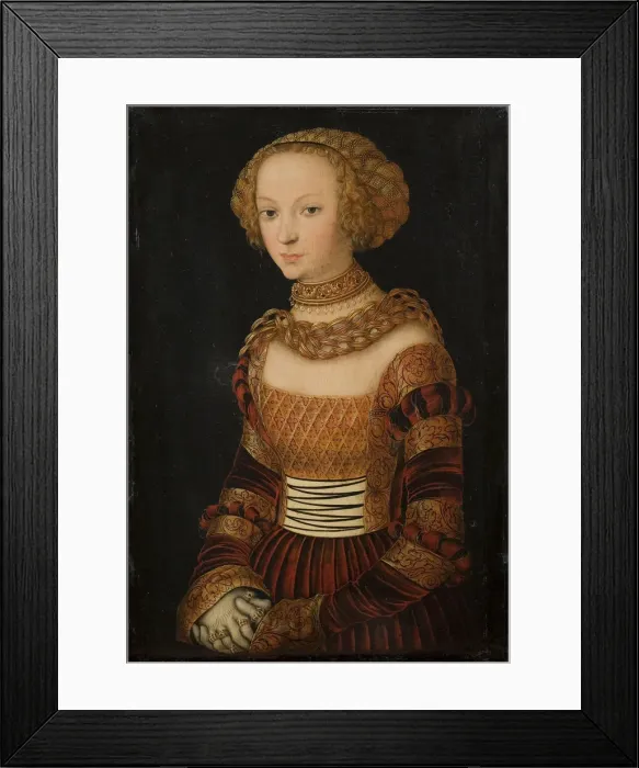 Framed Print : Portrait of a young woman. (Princess Emilie of Saxony?), ca 1537 Framed Print : Portrait of a young woman. (Princess Emilie of Saxony?), ca 1537