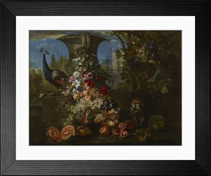 Framed Print : Still life with fruits and flowers in the garden of an Italian villa, Second Half of the 17th cen Framed Print : Still life with fruits and flowers in the garden of an Italian villa, Second Half of the 17th cen