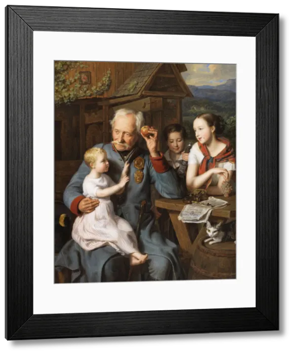 Framed Print : An old invalid with children, 1827 Framed Print : An old invalid with children, 1827