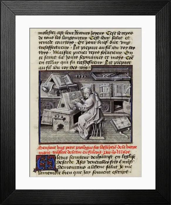Framed Print : Burgundian scribe (Portrait of Jean Mielot, secretary, author and translator Framed Print : Burgundian scribe (Portrait of Jean Mielot, secretary, author and translator