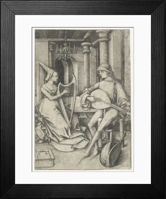 Framed Print : Luteplayer and Harpist, Late 15th cen Framed Print : Luteplayer and Harpist, Late 15th cen