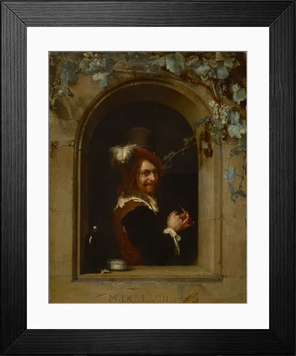 Framed Print : Man with pipe at a window, ca 1658 Framed Print : Man with pipe at a window, ca 1658
