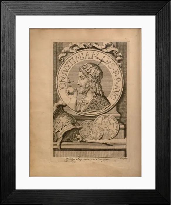 Framed Print : Emperor Justinian I. From: Jurisprudentia Philologica, Sive Elementa Juris Civilis, 1744 Framed Print : Emperor Justinian I. From: Jurisprudentia Philologica, Sive Elementa Juris Civilis, 1744