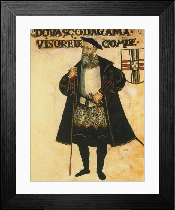 Framed Print : Vasco da Gama, as Viceroy of India and Count of Vidigueira. From Livro de Lisuarte de Abreu, c Framed Print : Vasco da Gama, as Viceroy of India and Count of Vidigueira. From Livro de Lisuarte de Abreu, c