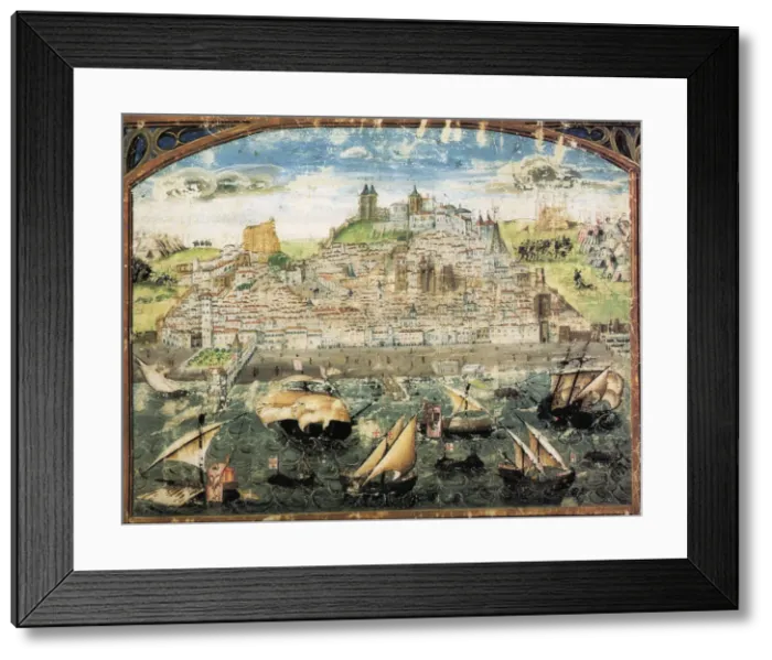 Framed Print : View of Lisbon. Miniature from Cronica de Dom Afonso Henriques by Duarte Galvao, ca Framed Print : View of Lisbon. Miniature from Cronica de Dom Afonso Henriques by Duarte Galvao, ca