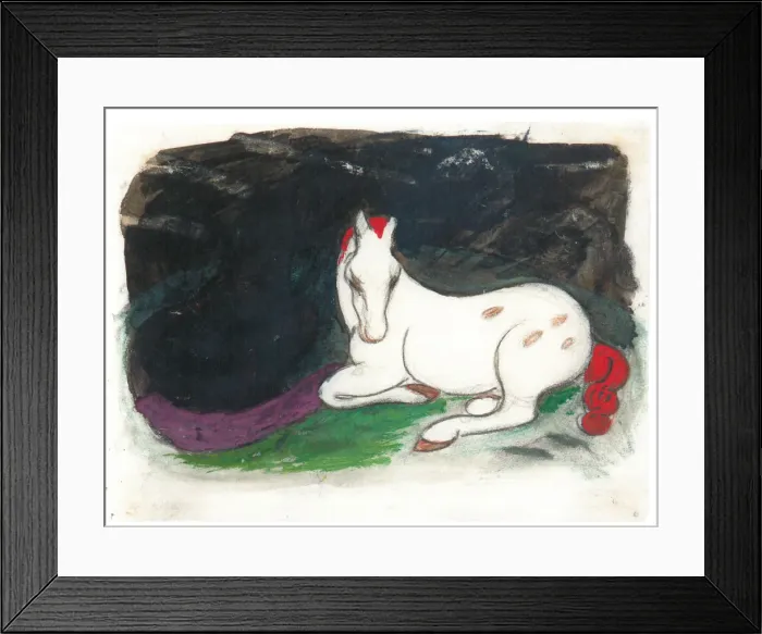 Framed Print : White horse lying on a black background, 1912 Framed Print : White horse lying on a black background, 1912