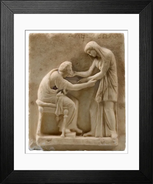Framed Print : Funerary Stele. From the Cemetery of Ancient Thera, 3rd cen. BC Framed Print : Funerary Stele. From the Cemetery of Ancient Thera, 3rd cen. BC
