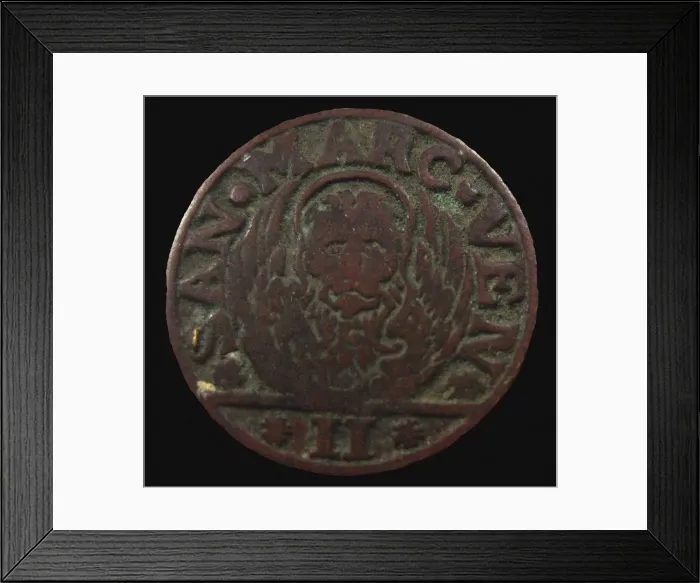 Framed Print : Gazzetta: Dalmatia & Albania, 2 Soldo, Republic of Venice. (Obverse), 1684 Framed Print : Gazzetta: Dalmatia & Albania, 2 Soldo, Republic of Venice. (Obverse), 1684
